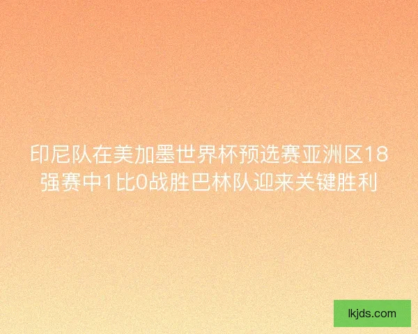 印尼队在美加墨世界杯预选赛亚洲区18强赛中1比0战胜巴林队迎来关键胜利